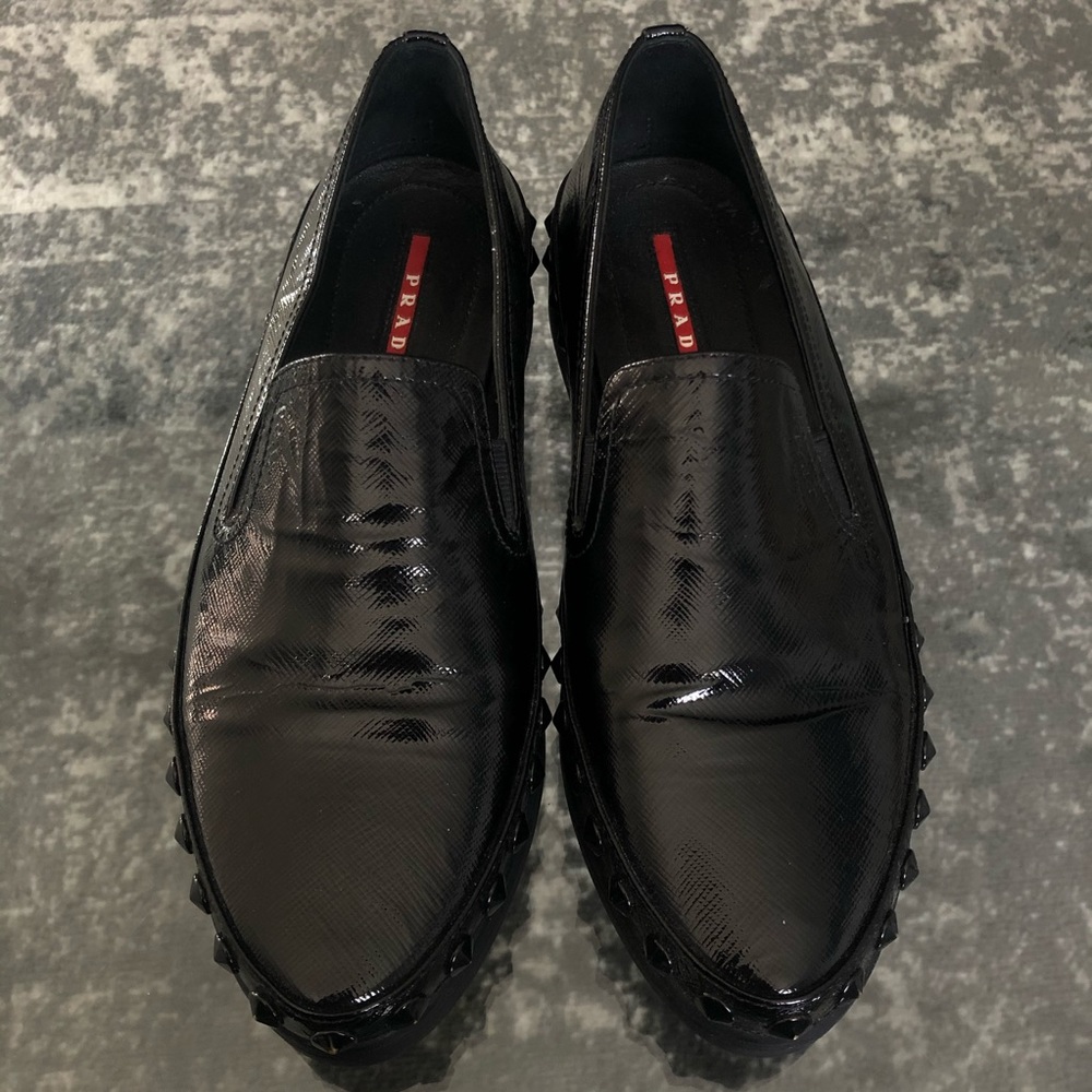 Prada Patent Leather Studded Slip On’s